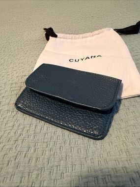 Cuyana pebbled Leather Card Case in teal